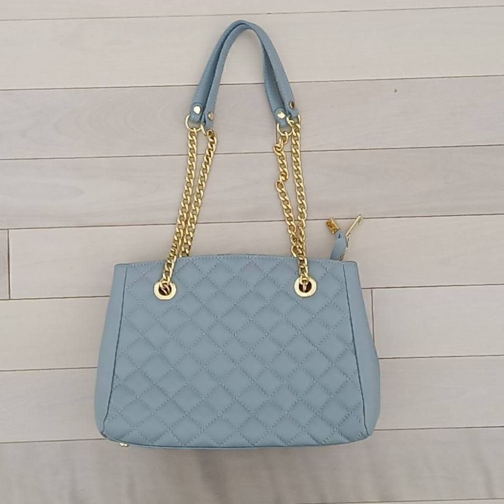 Anna Paola Women's Quilted Genuine Leather Chain Leather Strap Shoulder Bag Blue
